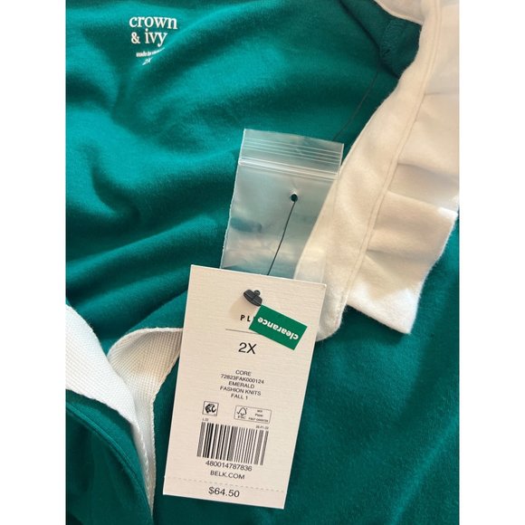 Crown and Ivy Emerald Fashion Knits Collared Plus Top Size 2X - Picture 8 of 9